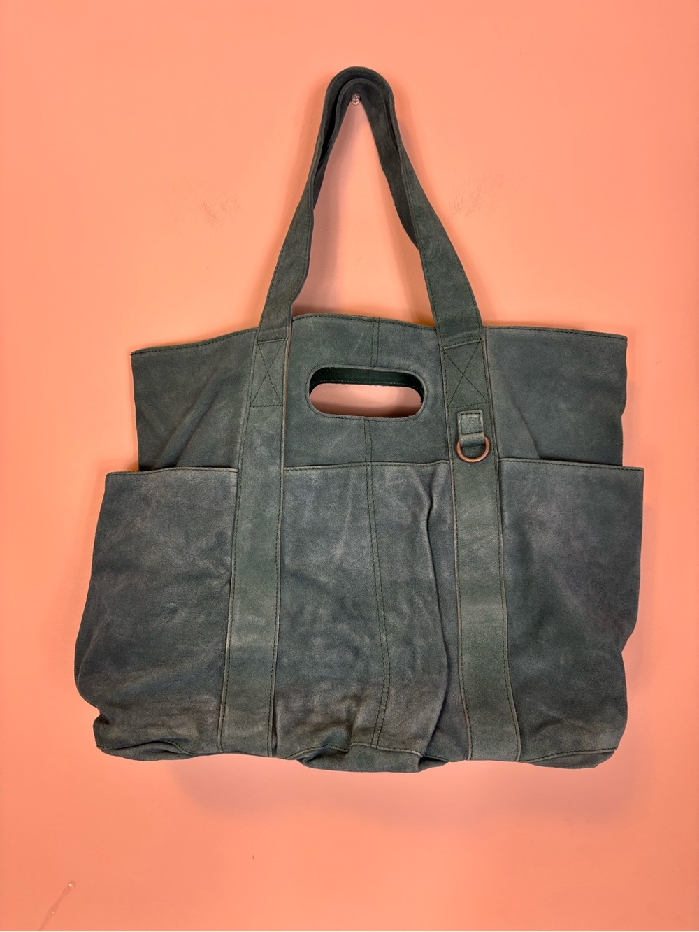 Free People Teal Blue Suede Large Tote Bag